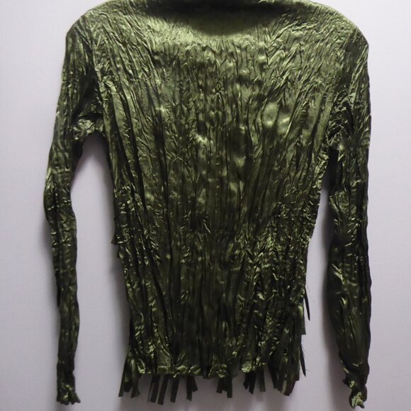 SIMON CHANG Stunning Emerald Green Creased Button Blouse - Picture 3 of 8